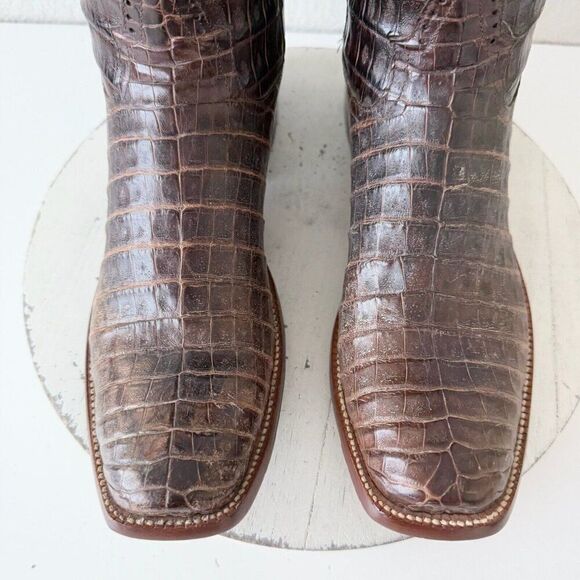 Rod Patrick Mens Cowboy Boots Sz 12 AAAA Brown Caiman Leather Western Blunt Toe - Picture 7 of 12